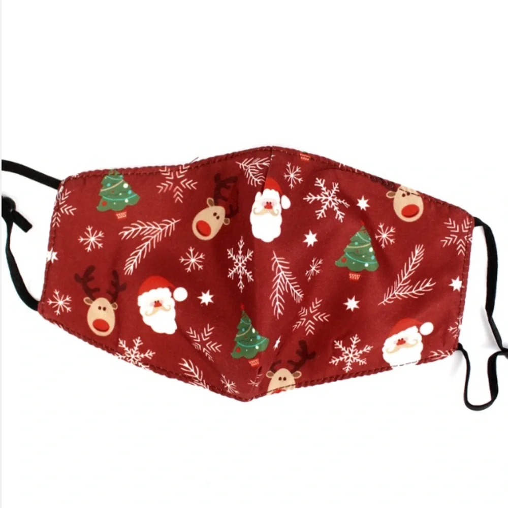 3/$20 Adult Burgundy Christmas Icons Face Mask